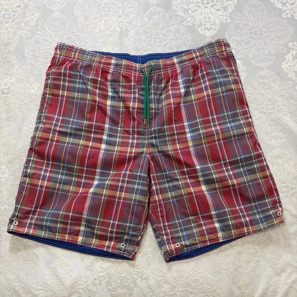 Lands End Reversible Plaid Men’s Swim Trunks Size Large